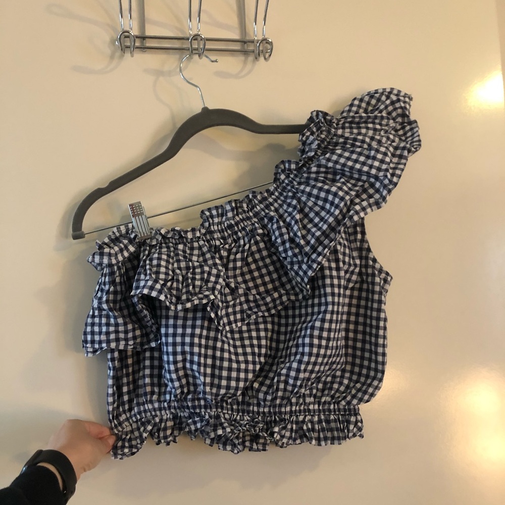 Checked Print One Shoulder Crop